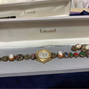 Lucoral Gold tone and Multicolor Gemstone Watch